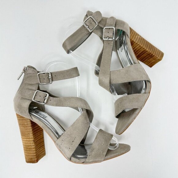 Carlos Santana Laura Grey Taupe Fabric Sandal Open Toe‎ Mule Stacked Block Heel - Picture 8 of 16